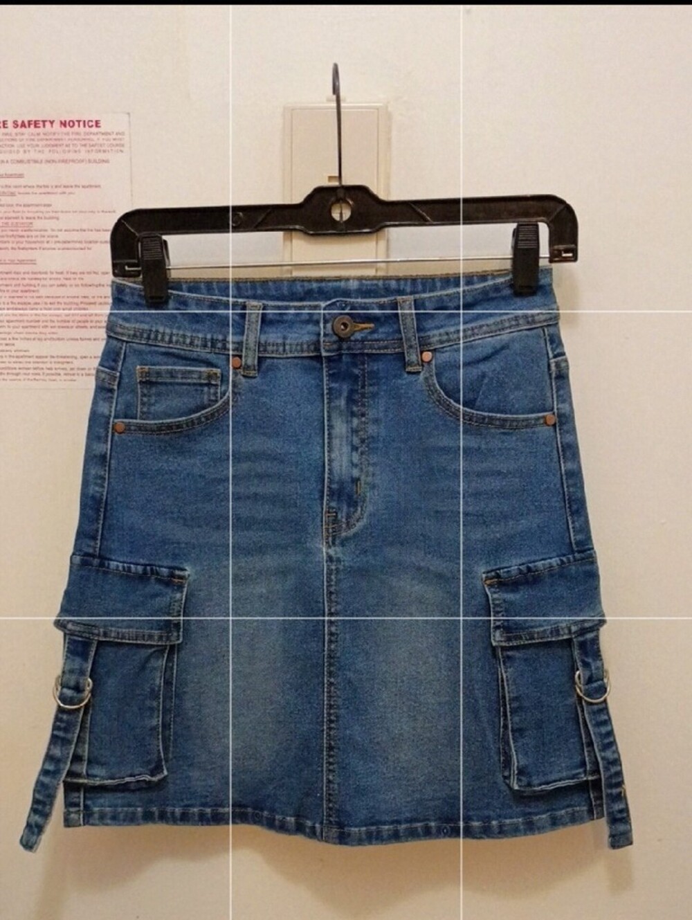 Denim Cargo Mini Skirt with Side Flap Pockets - Blue Wash
